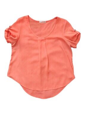 a'gaci Coral Short Sleeve Scoop Neck Top with Roll-Tab Sleeves